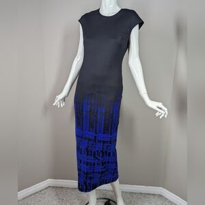 Clover Canyon Blue Abstract Bodycon Midi Dress Size Small Modern Graphic Print